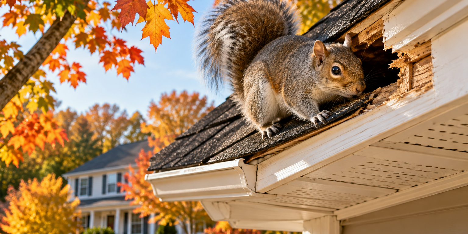 Autumn Squirrel Exploring the Attic Roof