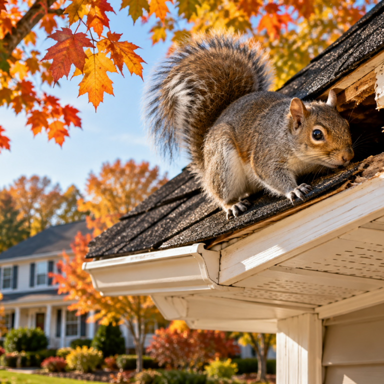 Autumn Squirrel Exploring the Attic Roof